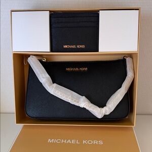 Michael Kors Black Leather Purse and Cardholder Set